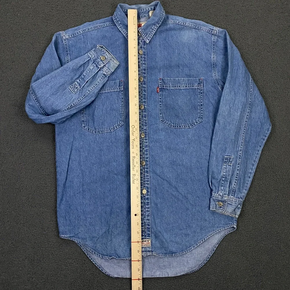 Vintage Levis Denim Shirt Mens Small Blue Metal Button Up Western Utility
